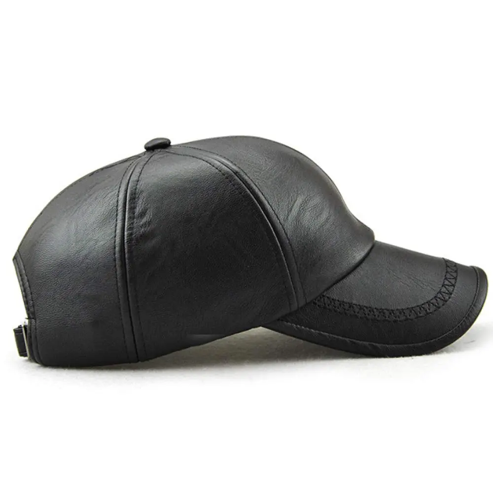 Dewsshine Unisex Leather Baseball Cap Black | Classic PU Winter Hat for Men & Elderly (22.1-23.6in) - view 4