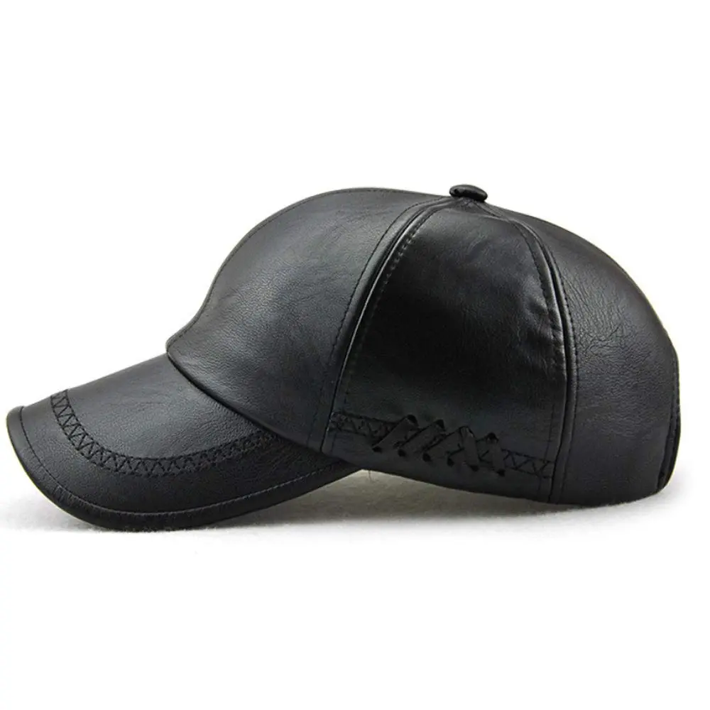 Dewsshine Unisex Leather Baseball Cap Black | Classic PU Winter Hat for Men & Elderly (22.1-23.6in) - view 5