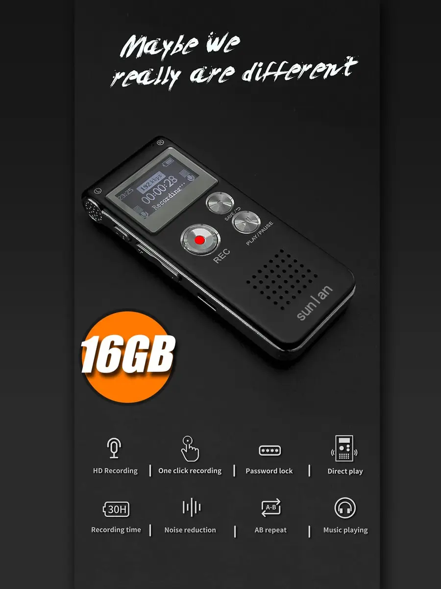 Sunlan Digital Voice Recorder 16GB | Clear Audio & Long Battery (70-120c) - view 3