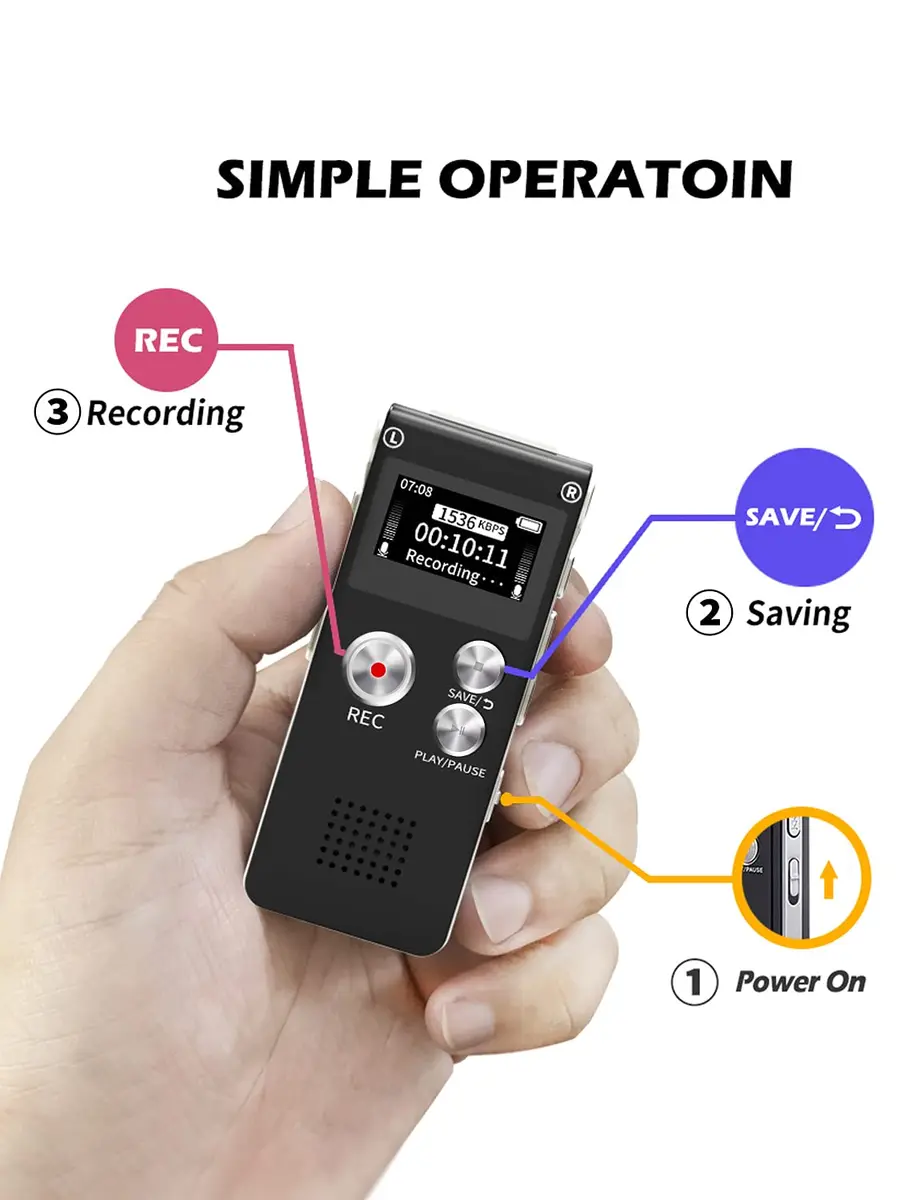 Sunlan Digital Voice Recorder 16GB | Clear Audio & Long Battery (70-120c) - view 4