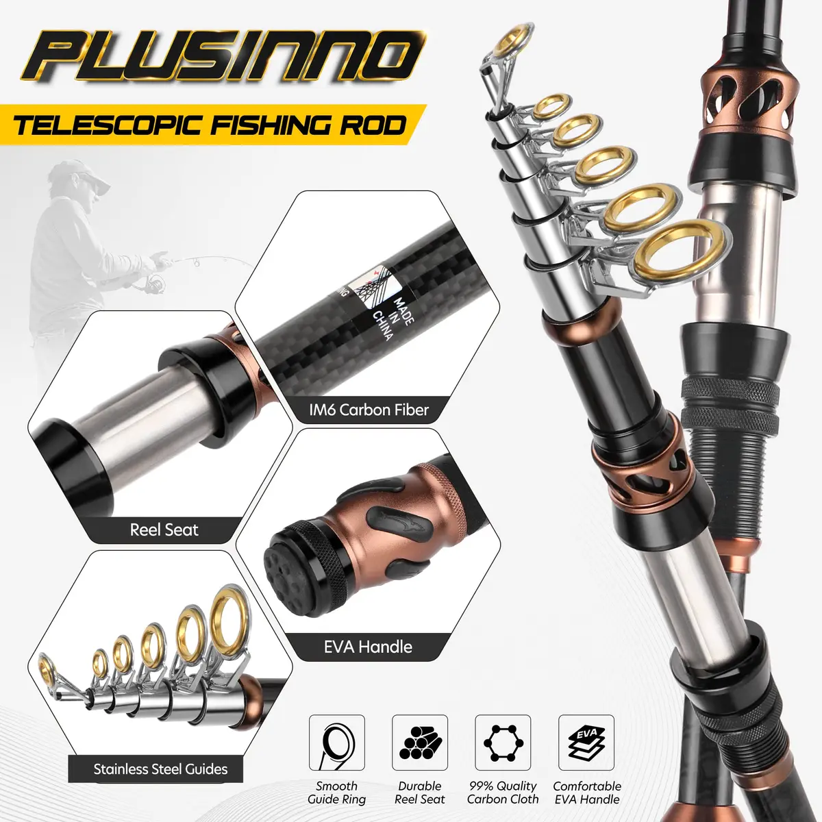 PLUSINNO Carbon Fiber Telescopic Fishing Rod and Reel Combo 1.8m (5.91ft) | Travel Saltwater Freshwater Full Kit - view 3
