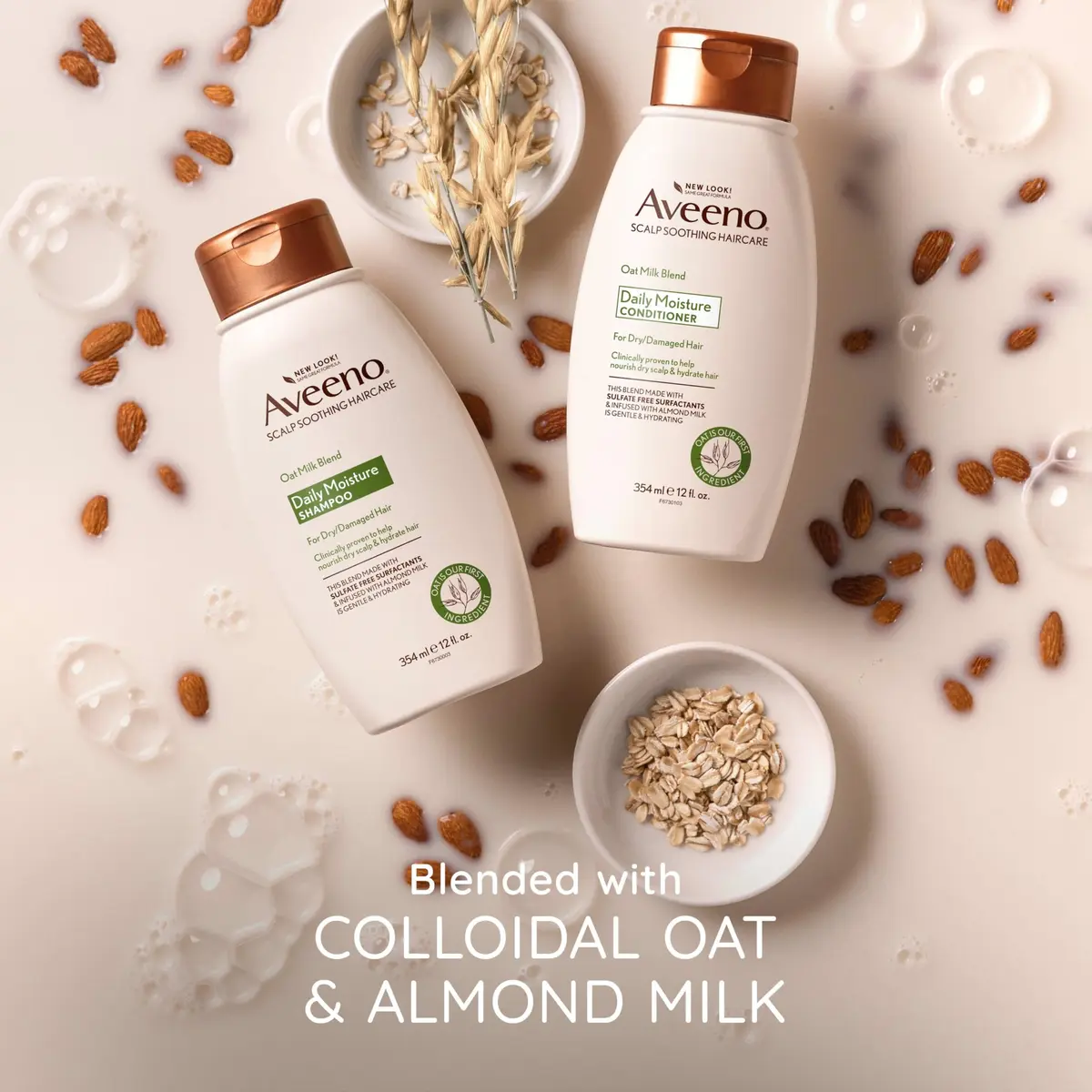 Aveeno Oat Milk Blend Moisturizing Shampoo for Dry Damaged Hair 354ml (12 fl oz) | Hydrates and Nourishes - view 5