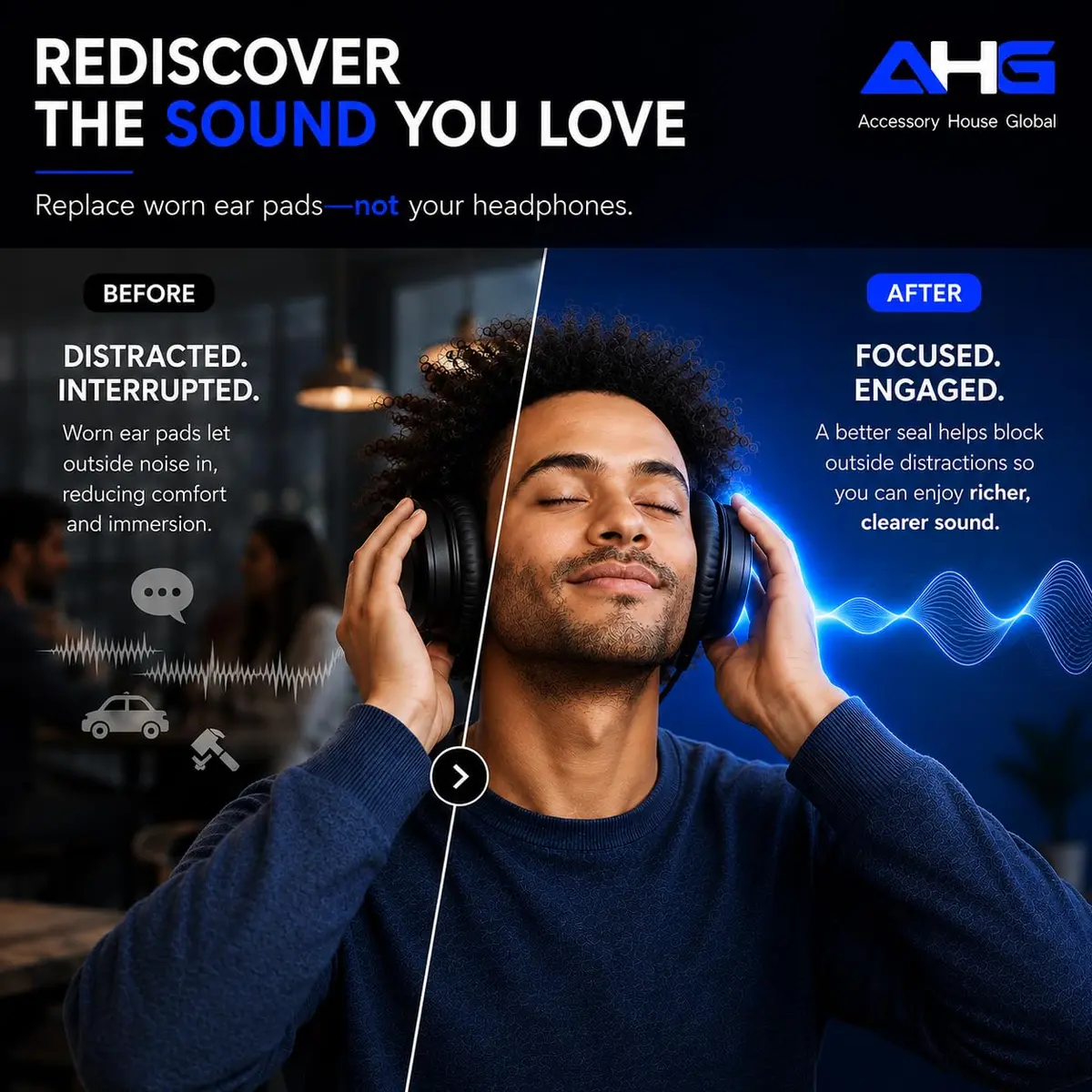 AHG AE2 ae 2 Ear Pads Compatible with Bose SoundLink ae2 Headphones - Black | Premium Protein Leather & High-Density Foam - view 6