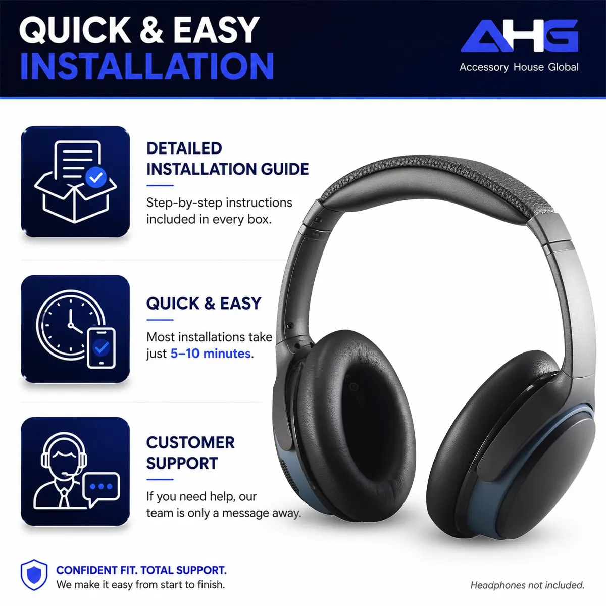 AHG AE2 ae 2 Ear Pads Compatible with Bose SoundLink ae2 Headphones - Black | Premium Protein Leather & High-Density Foam - view 8