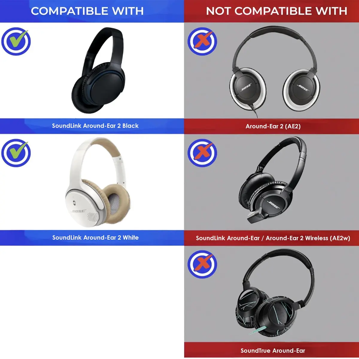 AHG AE2 ae 2 Ear Pads Compatible with Bose SoundLink ae2 Headphones - Black | Premium Protein Leather & High-Density Foam - view 2