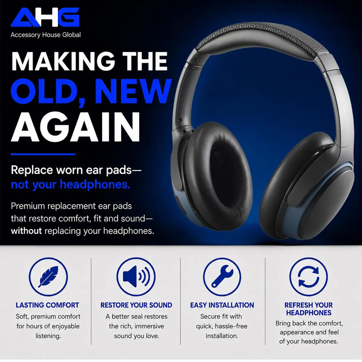 AHG AE2 ae 2 Ear Pads Compatible with Bose SoundLink ae2 Headphones - Black | Premium Protein Leather & High-Density Foam - view 3
