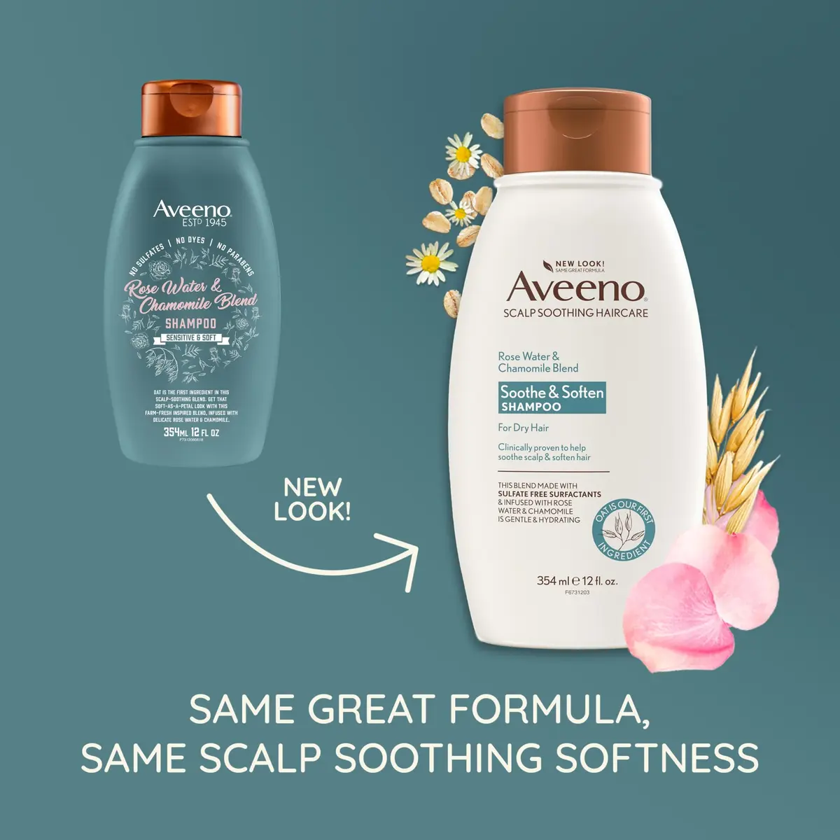 Aveeno Rose Water & Chamomile Shampoo for Dry Hair 12 fl oz | Hydrating, Gentle & Sulfate-Free - view 2