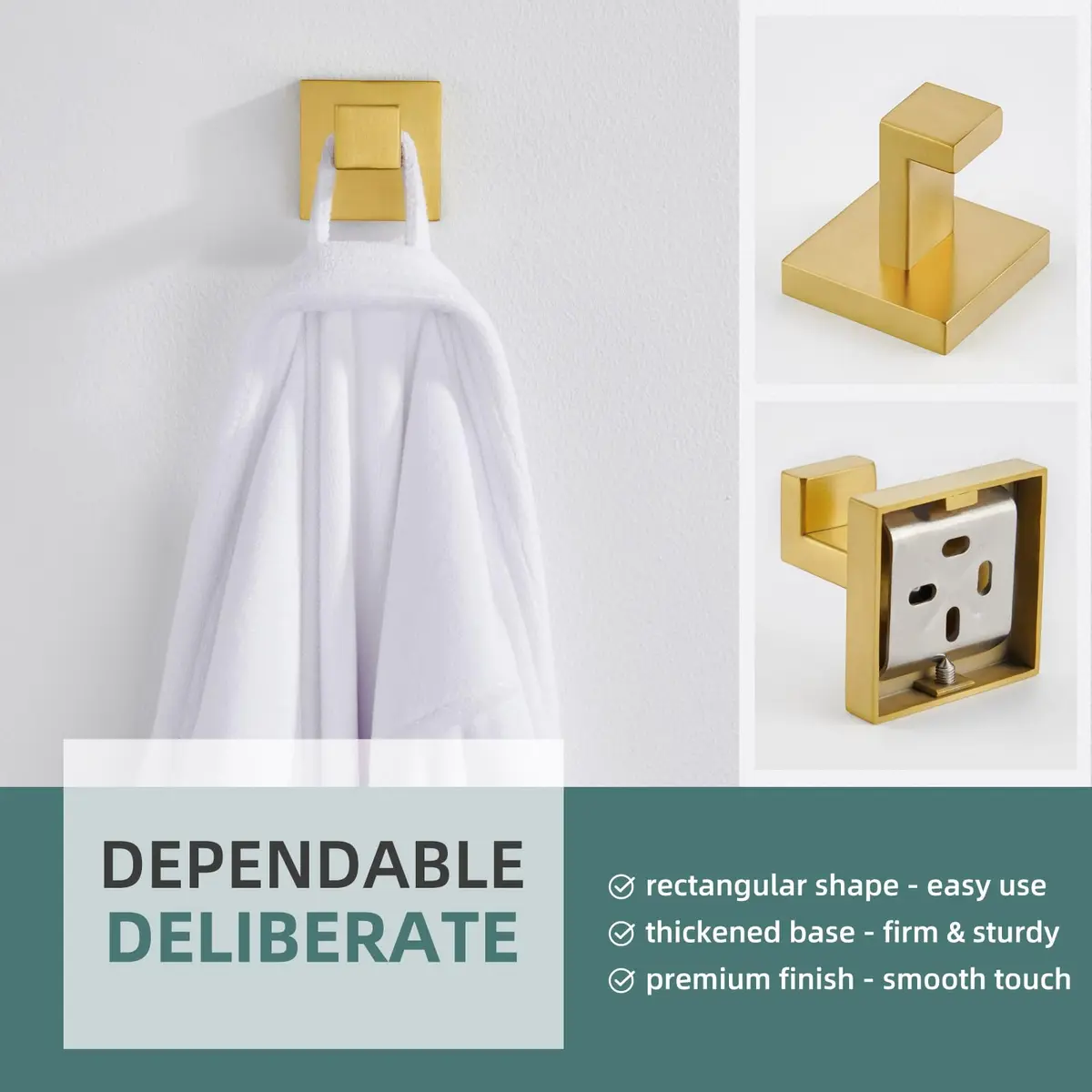 Angle Simple Brushed Dark Gold Towel Hook, Coat Robe Holder for Bathroom | SUS304 Stainless Steel, Modern Wall Mount (55 x 60 x 55mm) - view 6