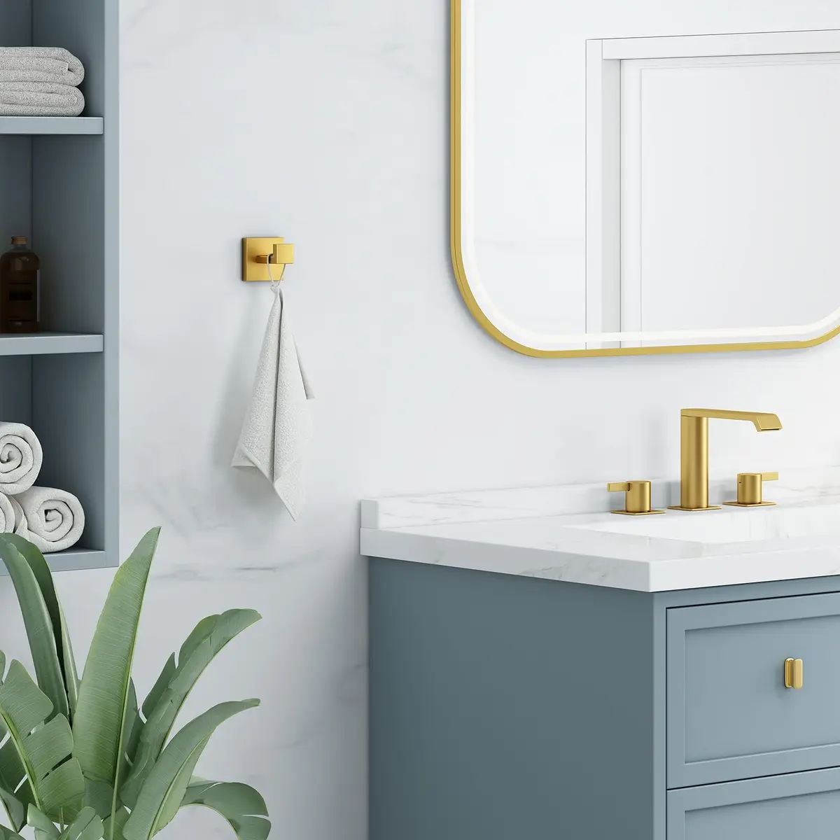 Angle Simple Brushed Dark Gold Towel Hook, Coat Robe Holder for Bathroom | SUS304 Stainless Steel, Modern Wall Mount (55 x 60 x 55mm) - view 2