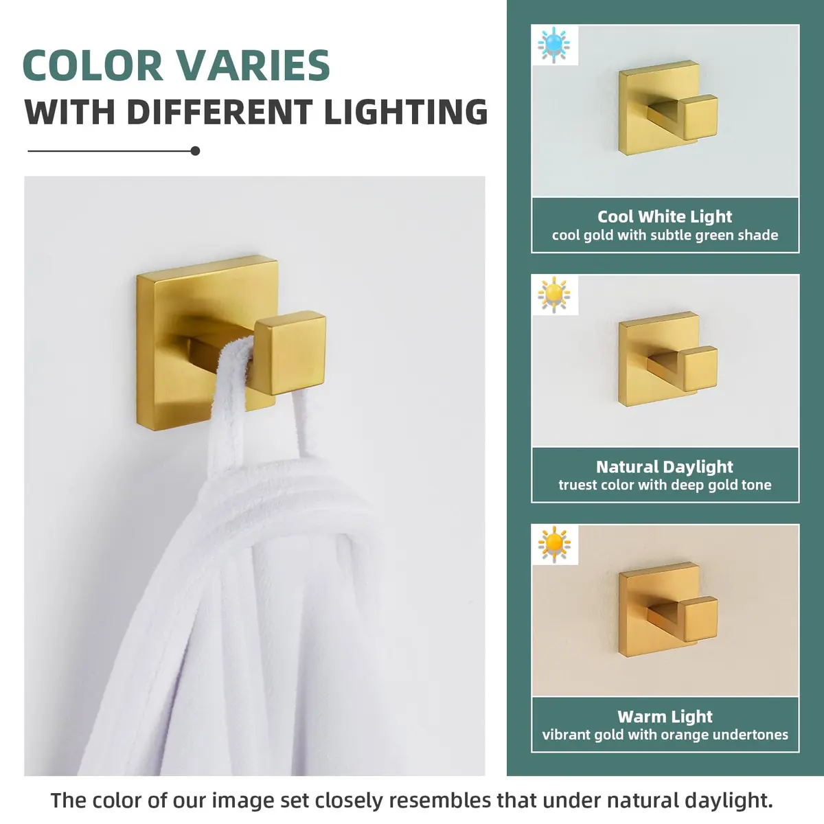 Angle Simple Brushed Dark Gold Towel Hook, Coat Robe Holder for Bathroom | SUS304 Stainless Steel, Modern Wall Mount (55 x 60 x 55mm) - view 3
