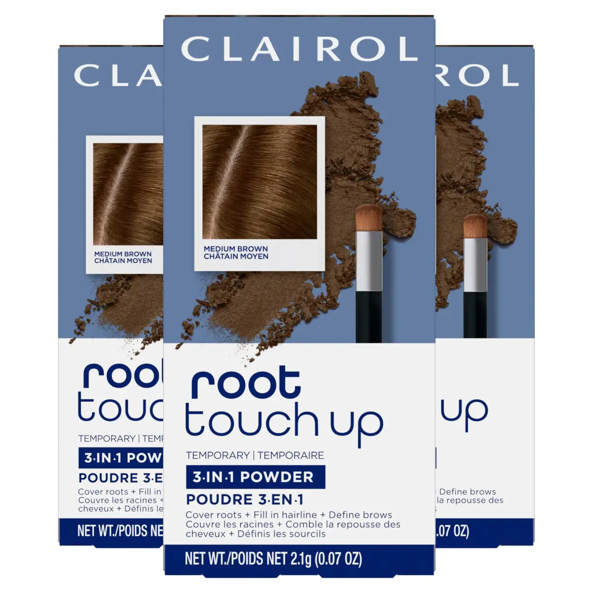 Clairol Root Touch-Up Powder Medium Brown Pack of 3 | Instant Gray Coverage for Roots and Brows - main product image