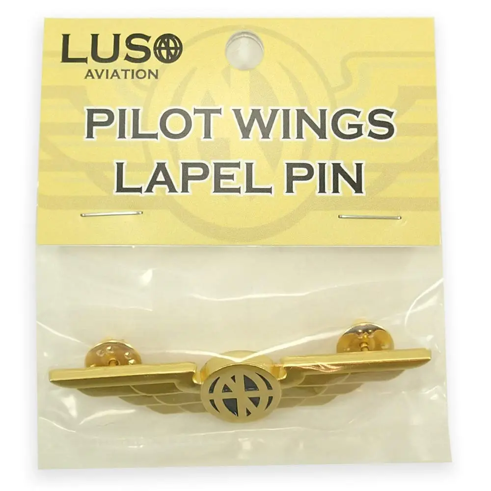 Luso Aviation Pilot Wings Lapel Pin Gold Satin Finish with Navy Blue Enamel | Metal Alloy Construction - view 5