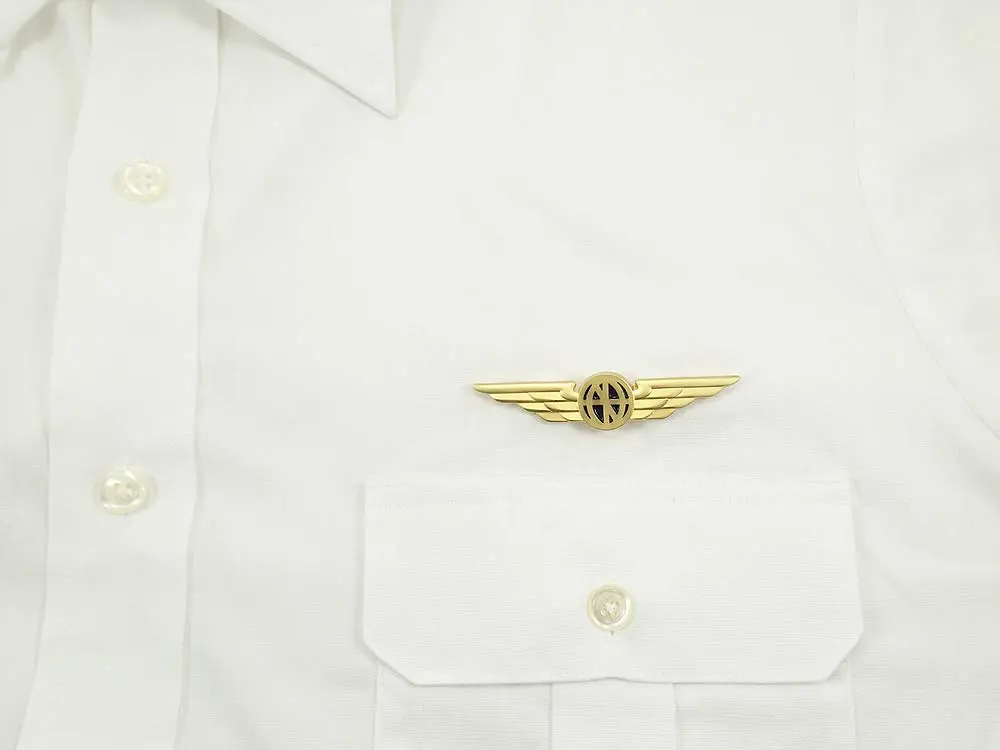 Luso Aviation Pilot Wings Lapel Pin Gold Satin Finish with Navy Blue Enamel | Metal Alloy Construction - view 4