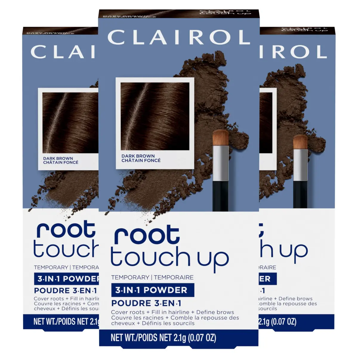 Clairol Root Touch-Up Temporary Concealing Powder, Dark Brown, Pack of 3 | Instantly Covers Grays & Defines Brows - main product image