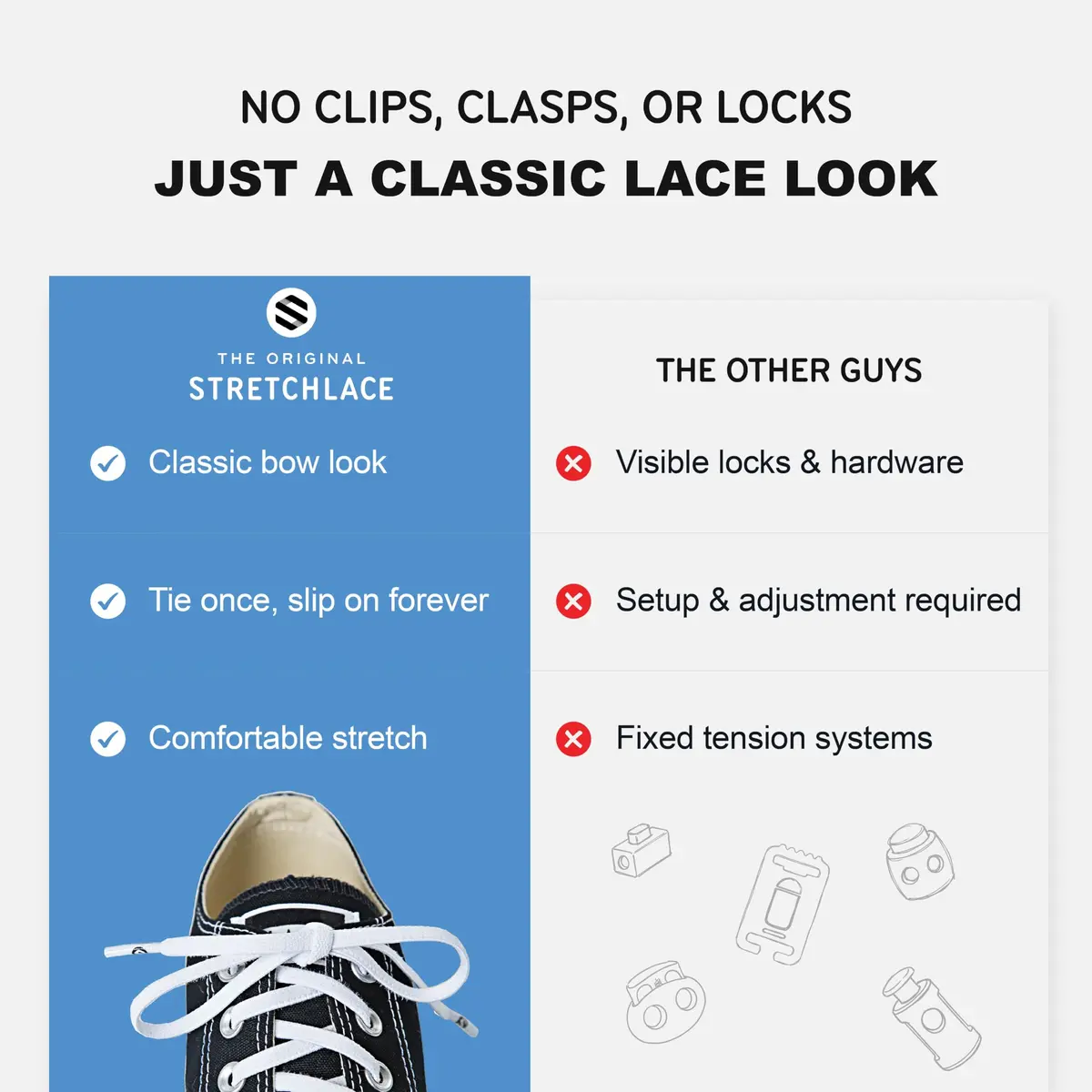 THE ORIGINAL STRETCHLACE Flat Elastic Stretch Shoelaces, Black, 45 in | No Tie, Comfortable Fit for All Ages - view 5
