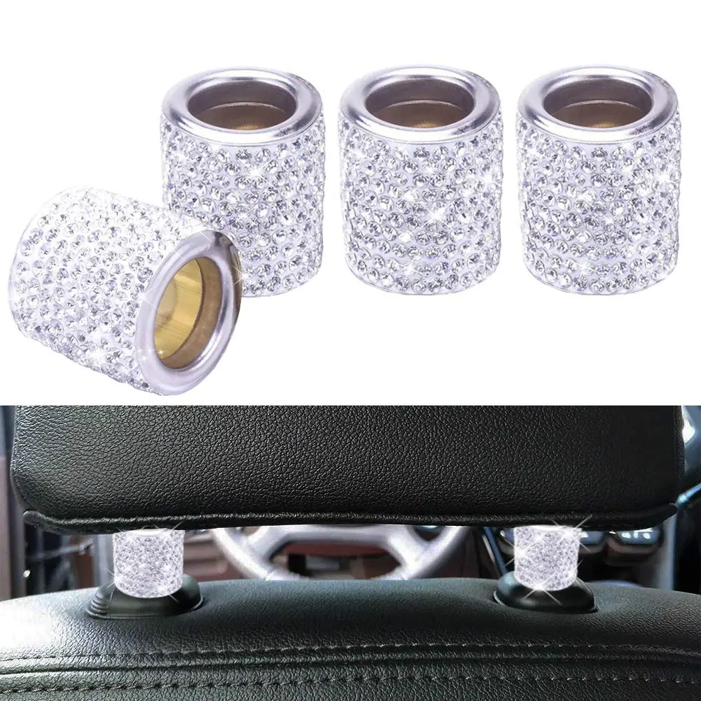 FEENM White 4 Pack Vehicle Seat Cover Accessories | Diamond Rhinestone Headrest Collars for Car Interior (70-120 chars) - main product image