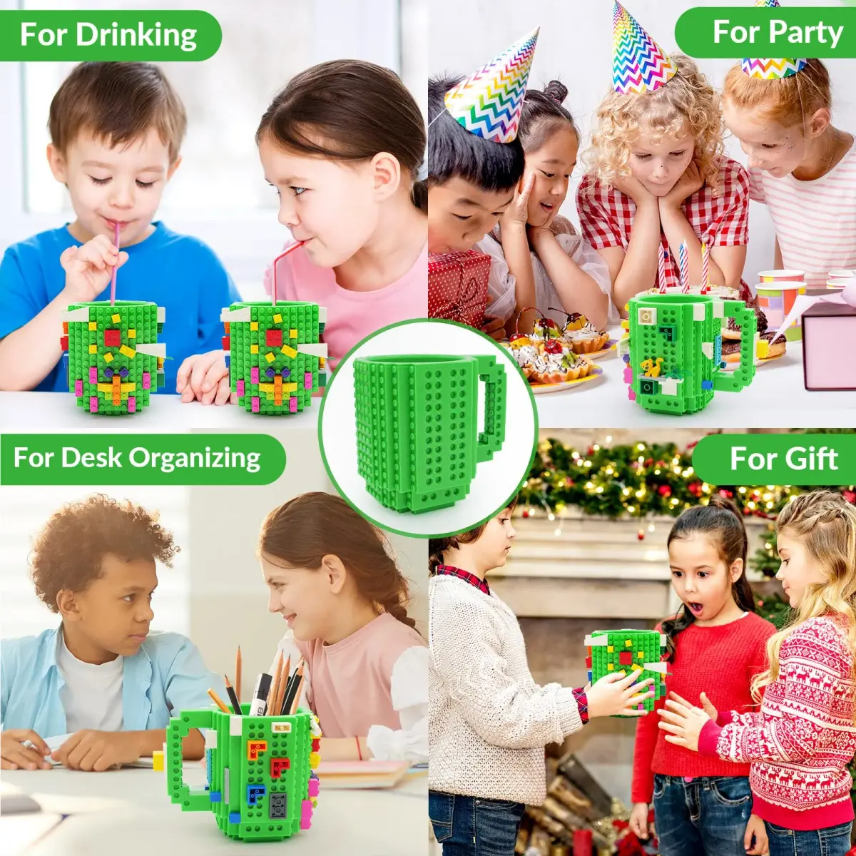 Lumsburry Build-on Brick Coffee Mug Green 350ml (11.8 Fl Oz) | Fun DIY Novelty Cup for Kids & Adults - view 8
