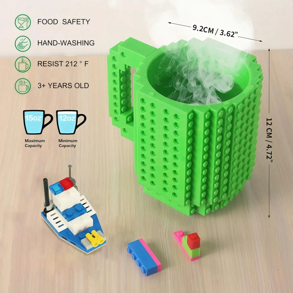 Lumsburry Build-on Brick Coffee Mug Green 350ml (11.8 Fl Oz) | Fun DIY Novelty Cup for Kids & Adults - view 2