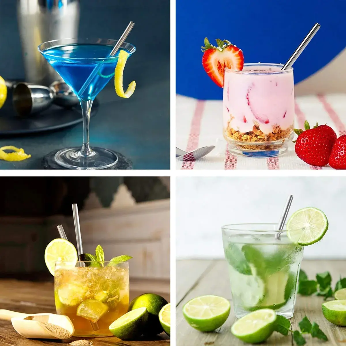Teivio 5-inch Extra Short Reusable Stainless Steel Drink Straws 12 Pack (Silver) | Perfect for Cocktails & Small Glasses - view 6
