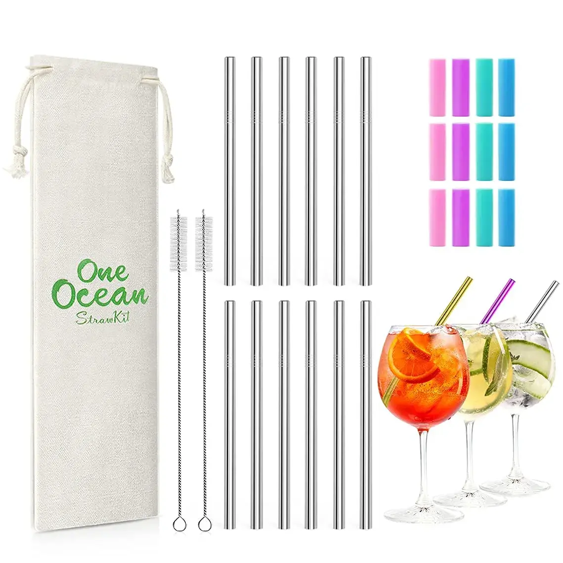 Teivio 5-inch Extra Short Reusable Stainless Steel Drink Straws 12 Pack (Silver) | Perfect for Cocktails & Small Glasses - view 2