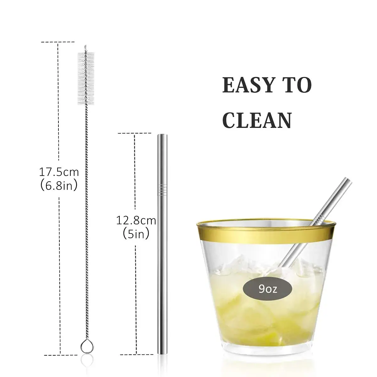 Teivio 5-inch Extra Short Reusable Stainless Steel Drink Straws 12 Pack (Silver) | Perfect for Cocktails & Small Glasses - view 3