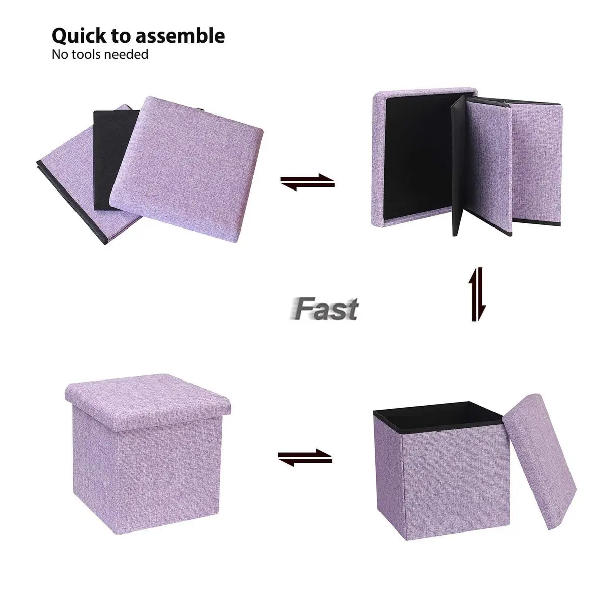 B FSOBEIIALEO Storage Ottoman Cube 11.8" Linen Light Purple | Space-Saving Foldable Footrest - view 6