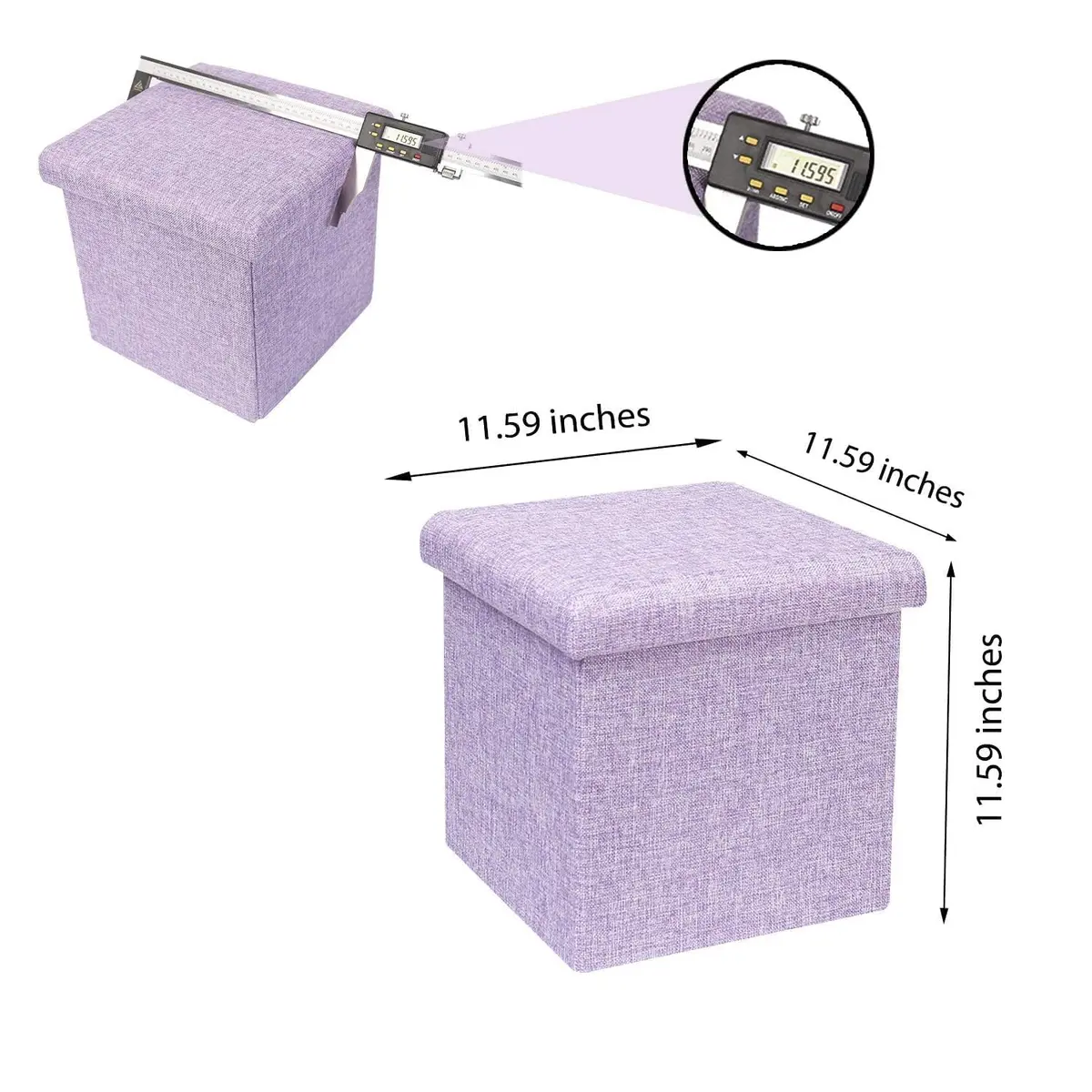 B FSOBEIIALEO Storage Ottoman Cube 11.8" Linen Light Purple | Space-Saving Foldable Footrest - view 7