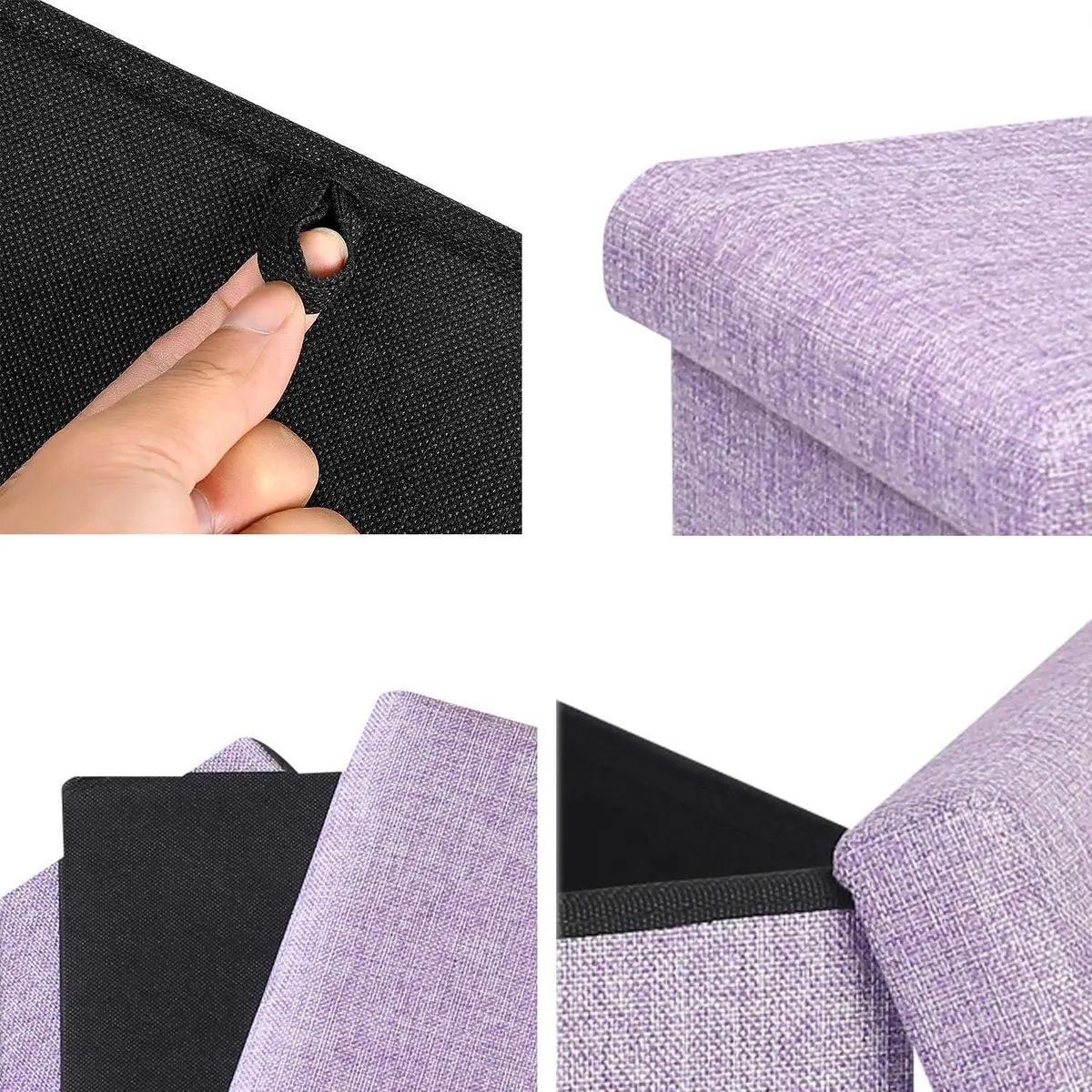 B FSOBEIIALEO Storage Ottoman Cube 11.8" Linen Light Purple | Space-Saving Foldable Footrest - view 3