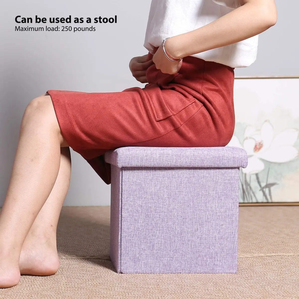 B FSOBEIIALEO Storage Ottoman Cube 11.8" Linen Light Purple | Space-Saving Foldable Footrest - view 4