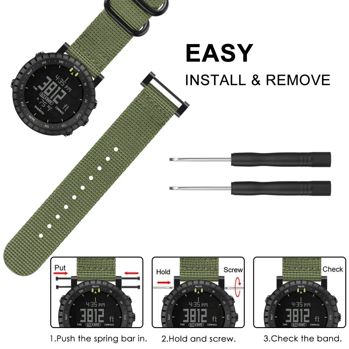FINTIE Nylon Sport Band Compatible with Suunto Core Watch | Olive, 24mm Width, Adjustable (143mm-217mm Wrist) - view 5