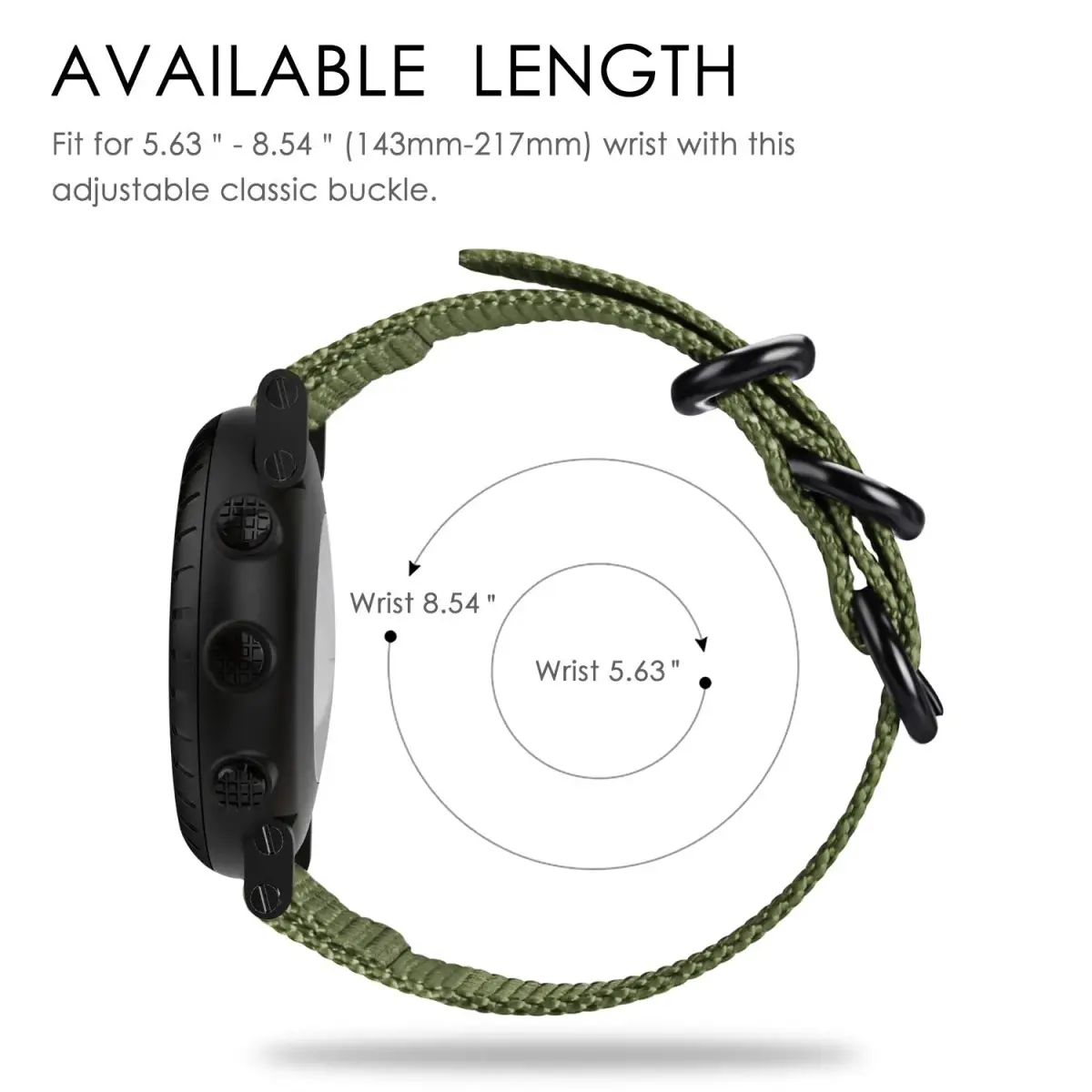 FINTIE Nylon Sport Band Compatible with Suunto Core Watch | Olive, 24mm Width, Adjustable (143mm-217mm Wrist) - view 6