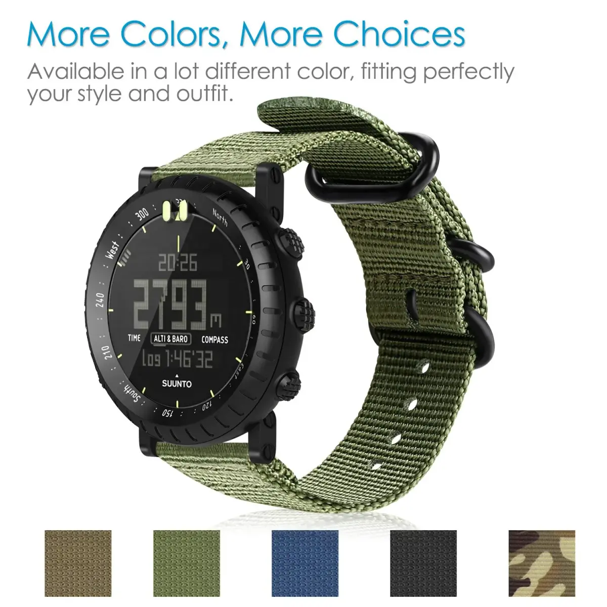 FINTIE Nylon Sport Band Compatible with Suunto Core Watch | Olive, 24mm Width, Adjustable (143mm-217mm Wrist) - view 7