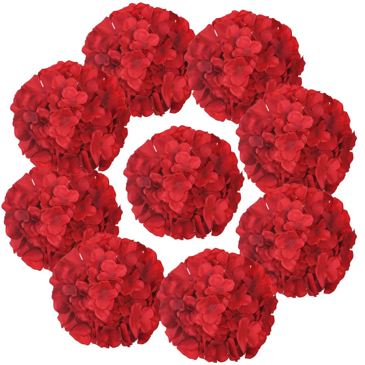 LUSHIDI Red 10PCS Silk Hydrangea Flower Heads with Stems | Realistic Style Artificial Flowers for Decor - main product image