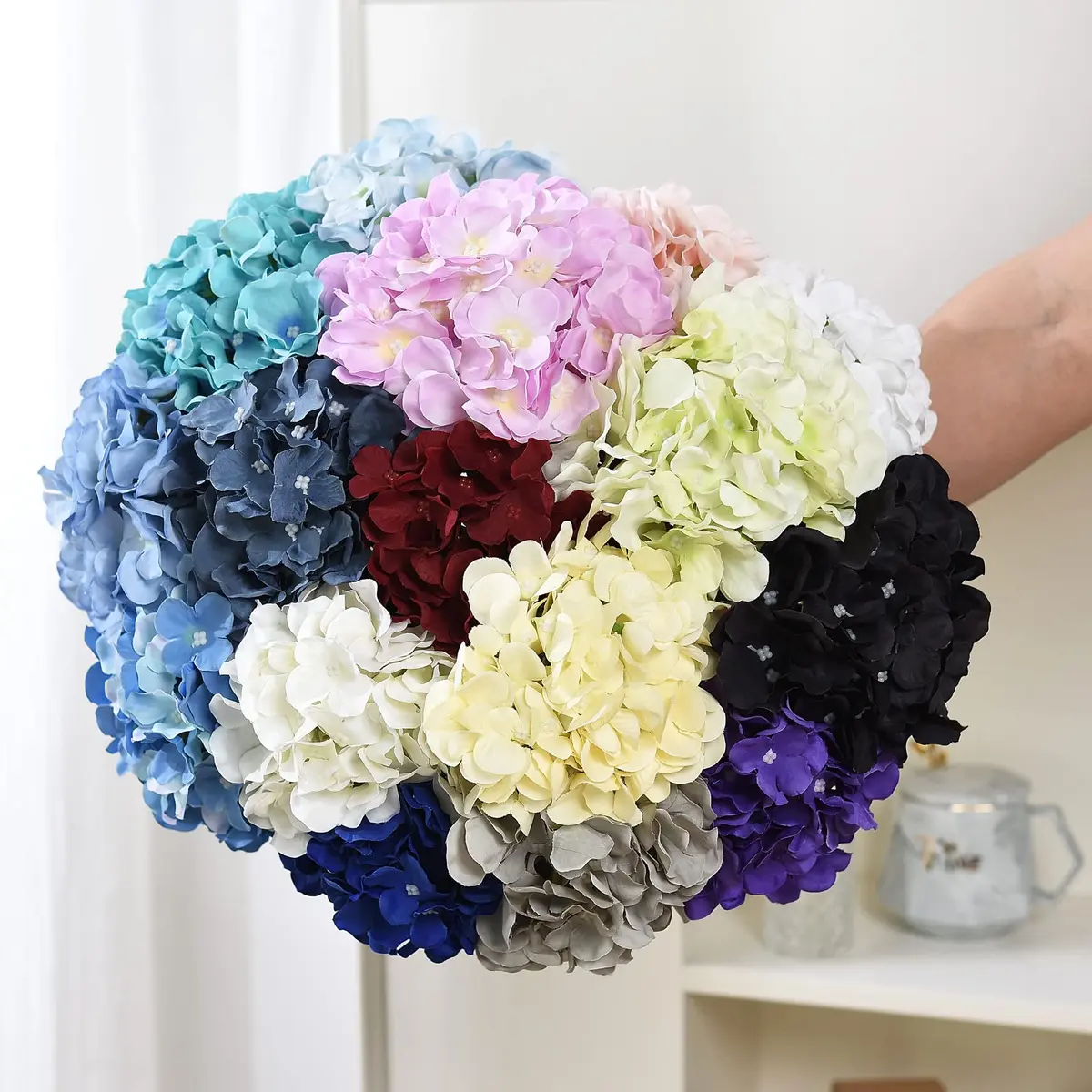 LUSHIDI Red 10PCS Silk Hydrangea Flower Heads with Stems | Realistic Style Artificial Flowers for Decor - view 6