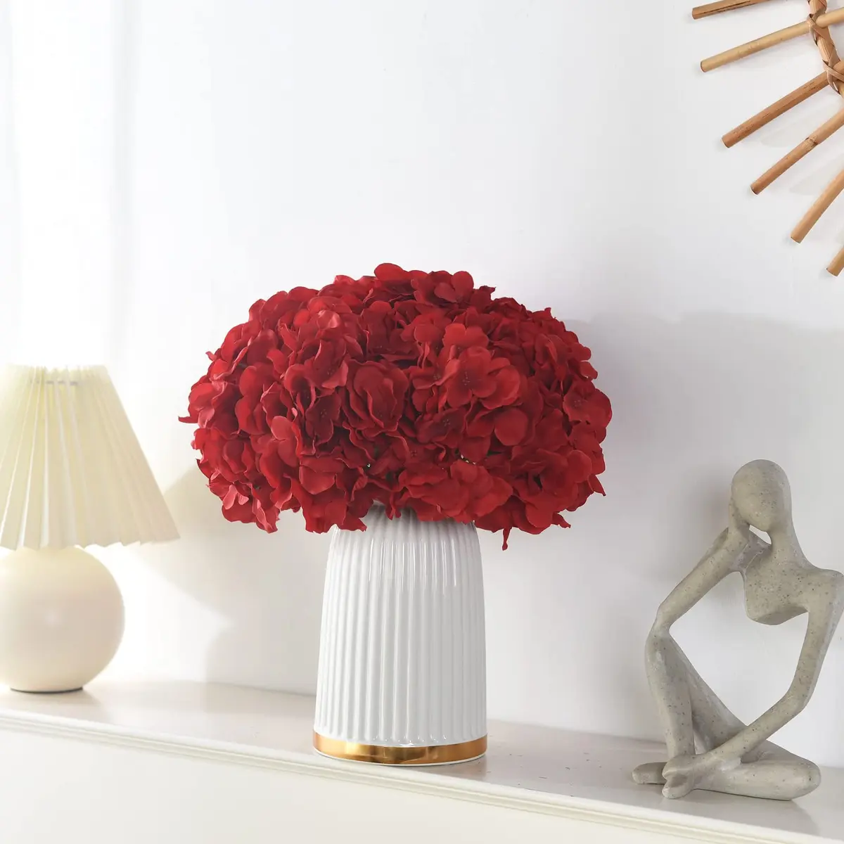 LUSHIDI Red 10PCS Silk Hydrangea Flower Heads with Stems | Realistic Style Artificial Flowers for Decor - view 2