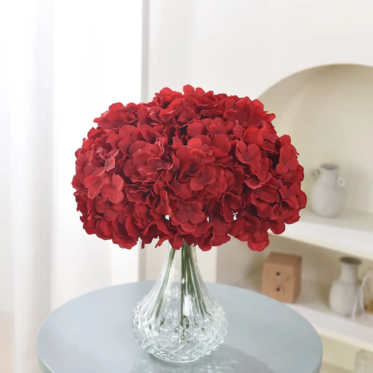 LUSHIDI Red 10PCS Silk Hydrangea Flower Heads with Stems | Realistic Style Artificial Flowers for Decor - view 3