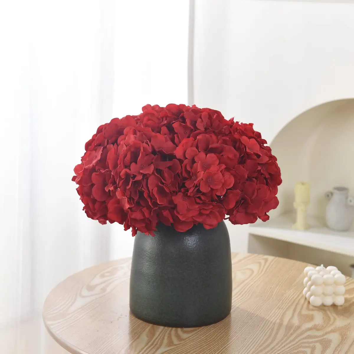 LUSHIDI Red 10PCS Silk Hydrangea Flower Heads with Stems | Realistic Style Artificial Flowers for Decor - view 4