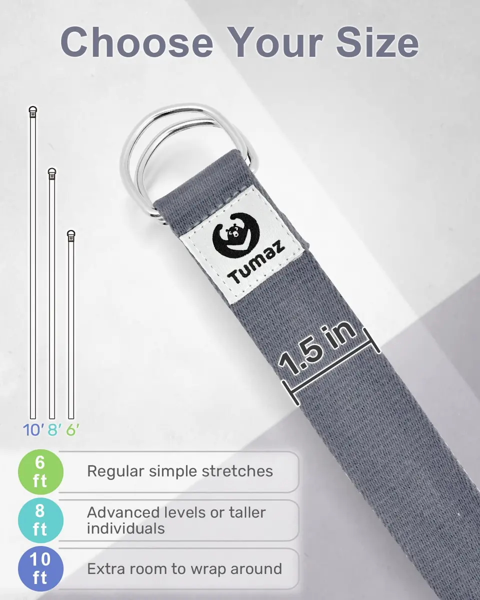 Tumaz Yoga Strap for Stretching with Adjustable D-Ring, 8 Feet | Durable, Safe & Colorful for Daily Yoga & Therapy - view 5