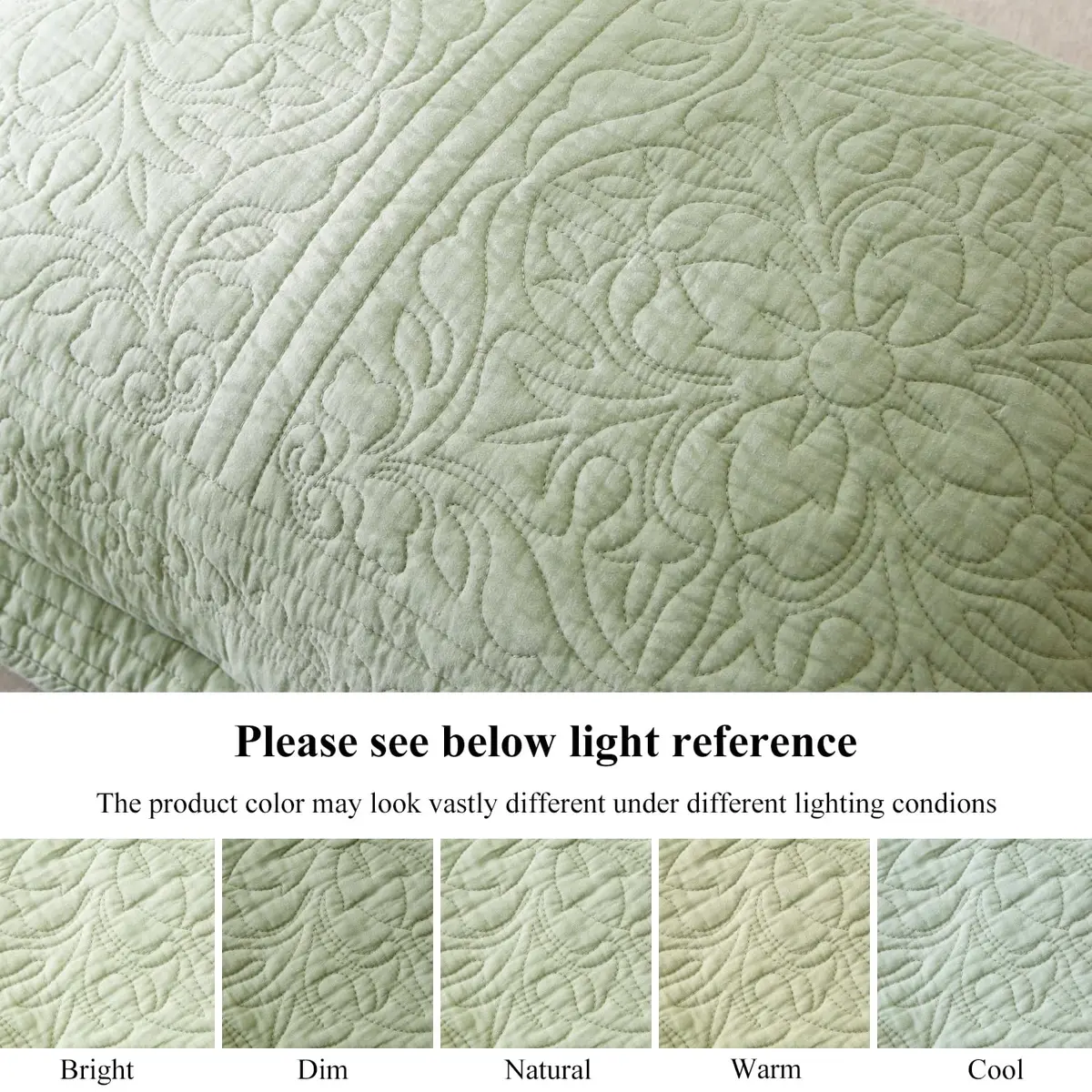 WINLIFE 100% Cotton Quilted Pillow Sham Floral Printed Pillow Cover Sage Green | Standard Size, 20 x 26 Inch - view 5