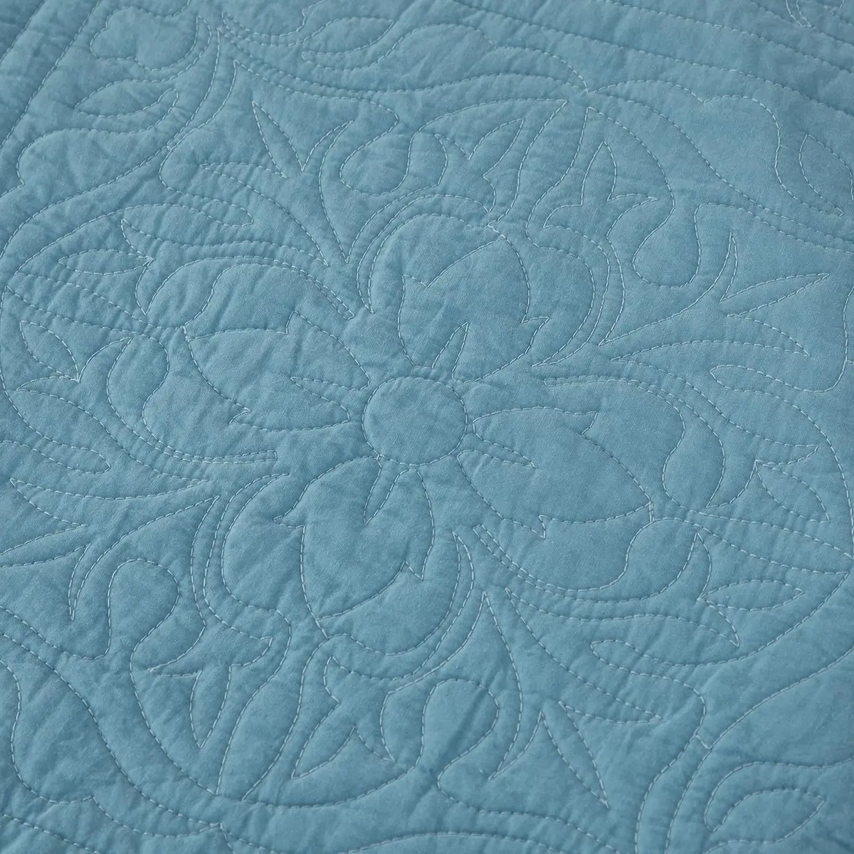 WINLIFE 100% Cotton Quilted Pillow Sham Floral Printed Pillow Cover Standard Size (Mineral Blue) | Breathable & Durable - view 5