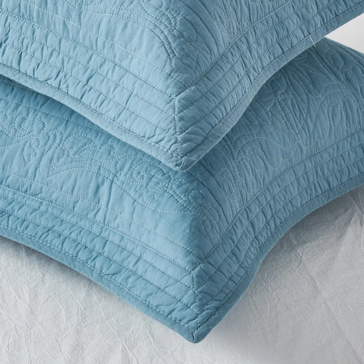 WINLIFE 100% Cotton Quilted Pillow Sham Floral Printed Pillow Cover Standard Size (Mineral Blue) | Breathable & Durable - view 3
