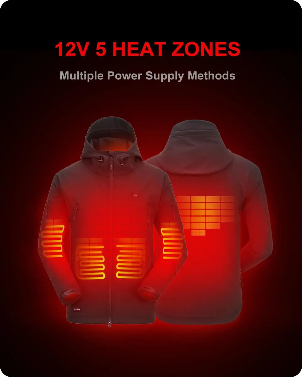DEWBU Heated Jacket for Men with 12V Battery Pack | Soft Shell, Water Resistant, 5 Heating Zones, Black, 2XL - view 2
