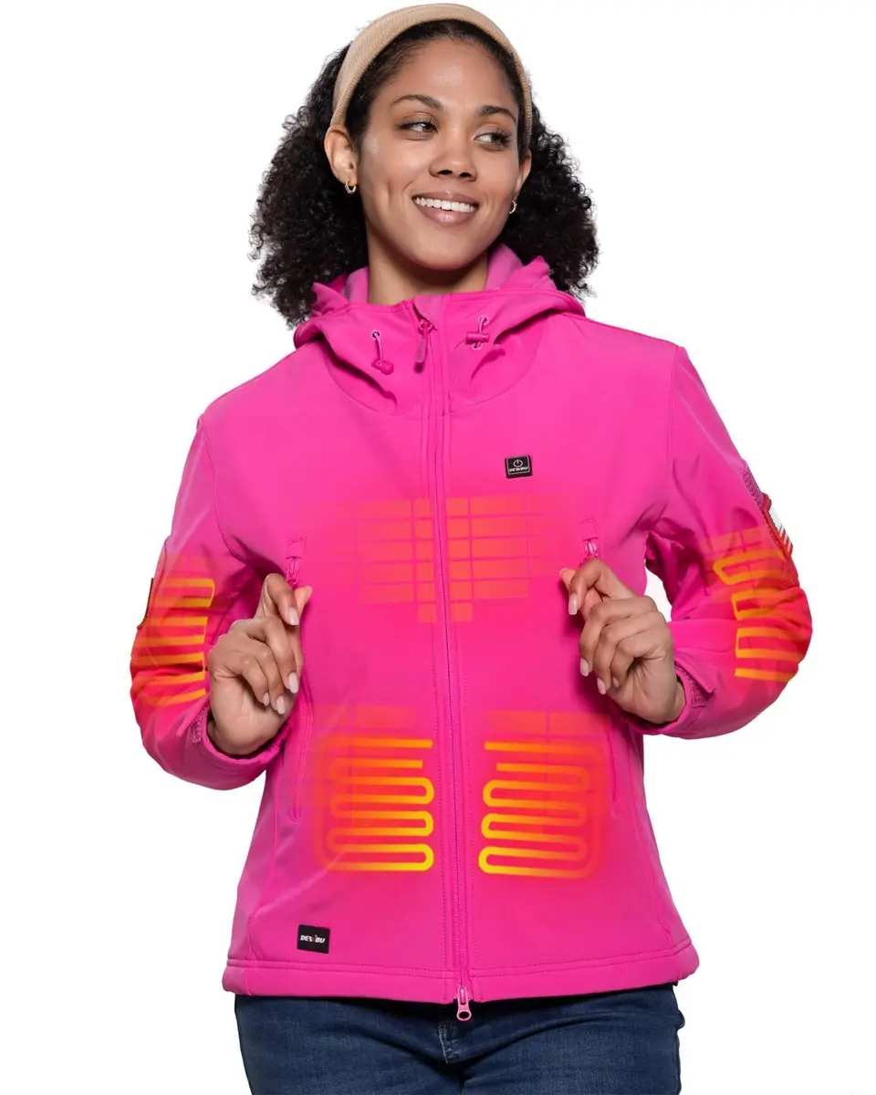 DEWBU Women's Heated Jacket with 12V Battery Pack | Winter Soft Shell Coat, Rose Red, Large - main product image