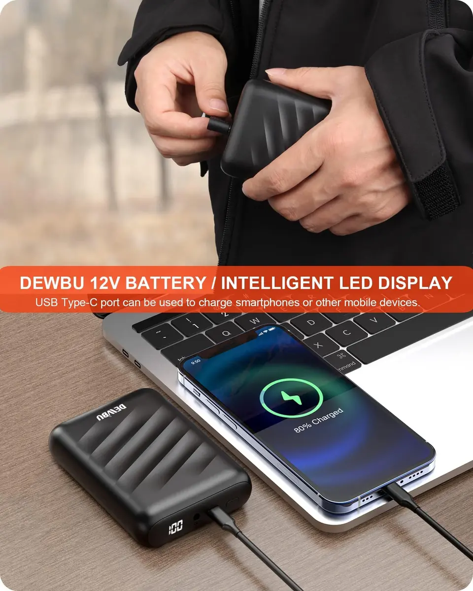 DEWBU Heated Jacket for Men with 12V Battery Pack, Grey, 3XL | 5 Heating Zones, Water Resistant, Winter Outdoor - view 5
