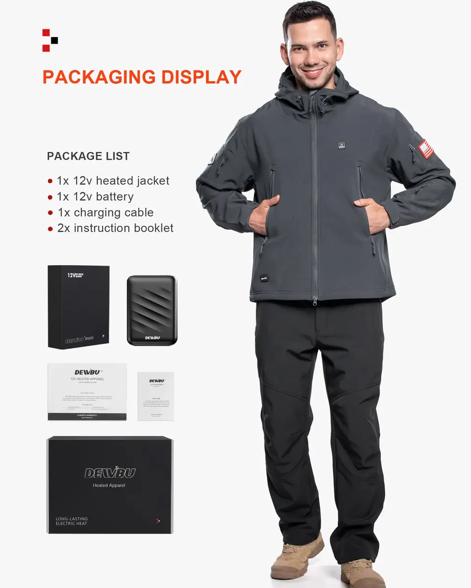 DEWBU Heated Jacket for Men with 12V Battery Pack | Soft Shell, Water Resistant, XL - view 6