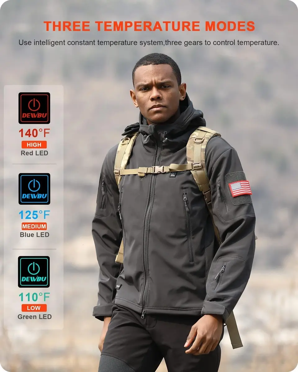 DEWBU Heated Jacket for Men with 12V Battery Pack | Soft Shell, Water Resistant, XL - view 4