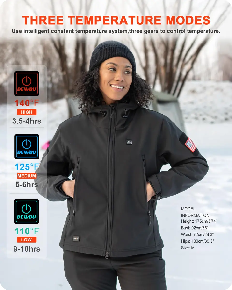 DEWBU Women Heated Jacket with 12V Battery Pack | Soft Shell Winter Coat for Outdoor Use - view 4