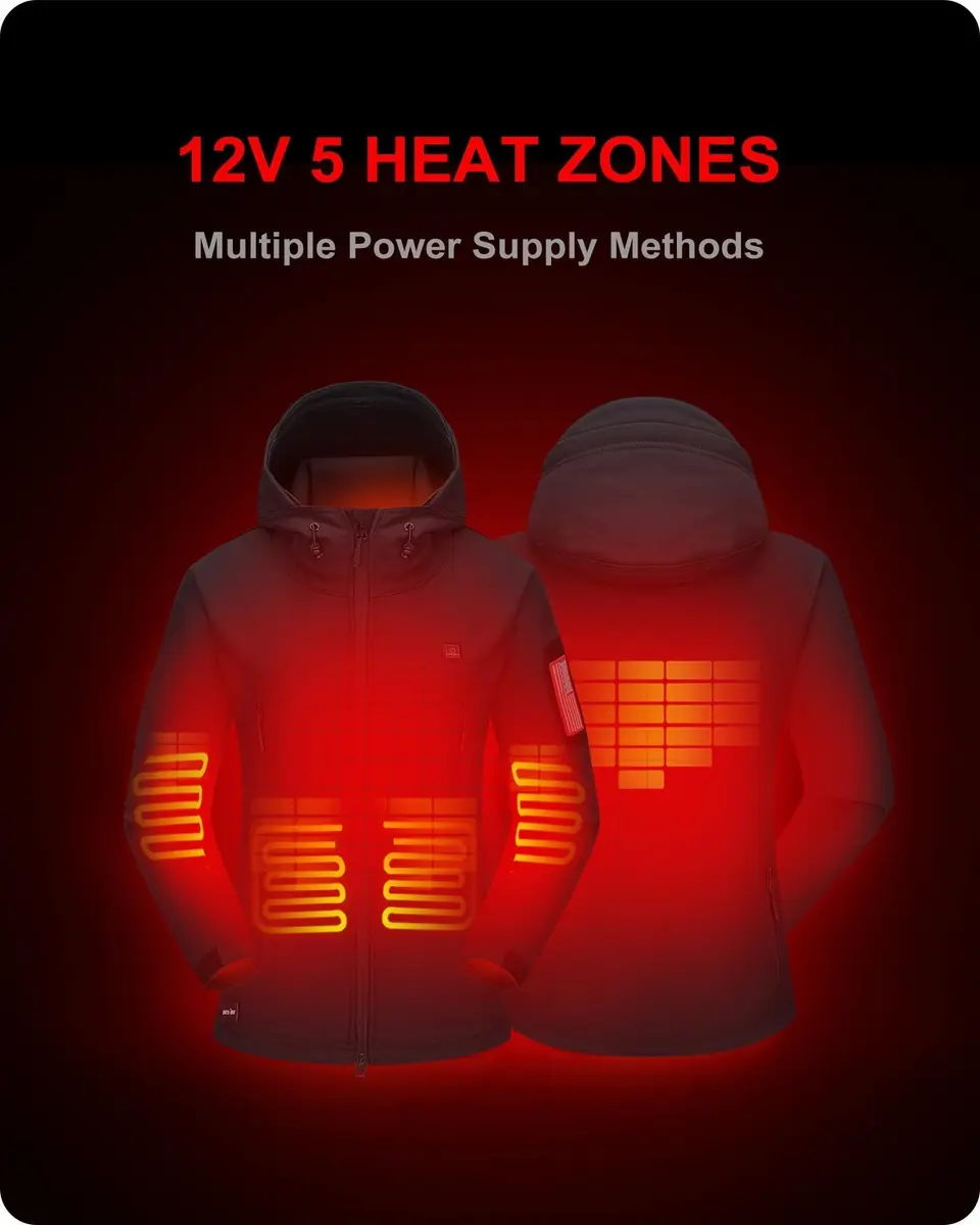 DEWBU Women’s Heated Jacket with 12V Battery Pack | Winter Electric Soft Shell Coat, Rose Red, XS - view 2