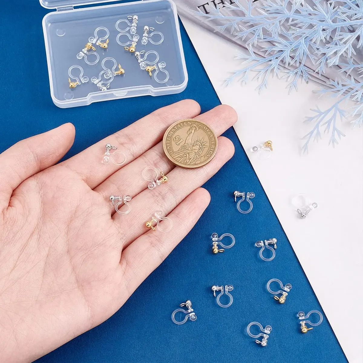 PH PandaHall 23pcs Transparent U Type Earring Converter Clips with Loops, Gold & Platinum - view 4