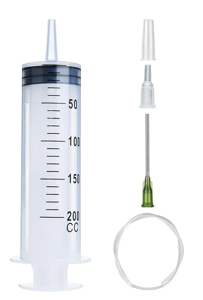 A AKRAF 200ml Syringe with 70cm Tube & Tip Adapter | Large Plastic Syringe for Labs & Refilling - main product image